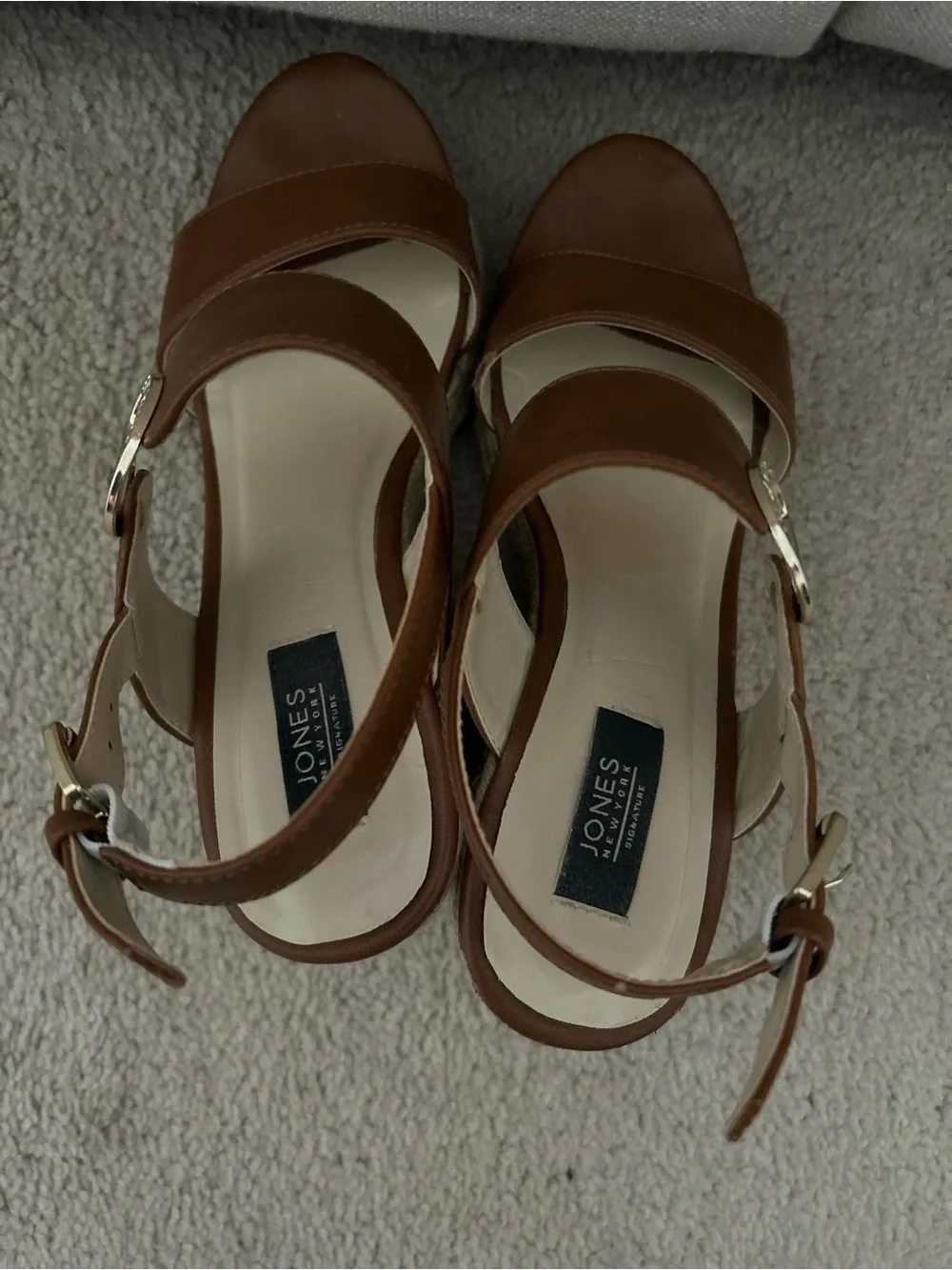 Jones New York Brown Espadrille Wedge Sandals with Logo Buckle